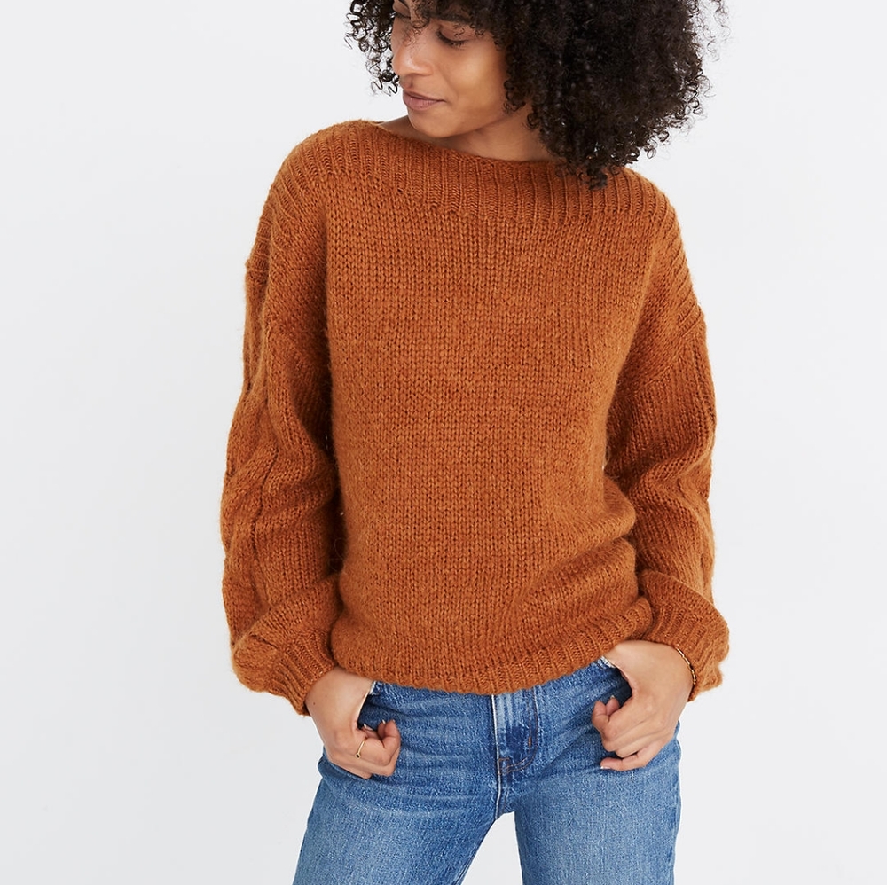 Madewell cable-sleeve boatneck sweater xs